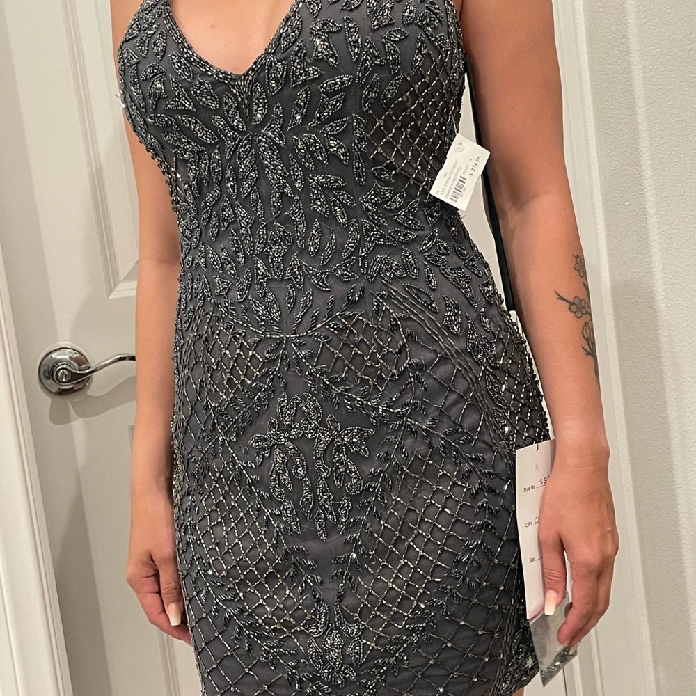 Primavera Couture  Silver Grey Studded Dress